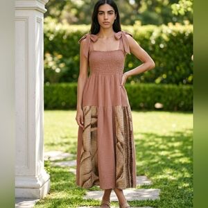 OOAK GUAZE AND KANTHA SMOCKED MIDI DRESS SZ 8-12